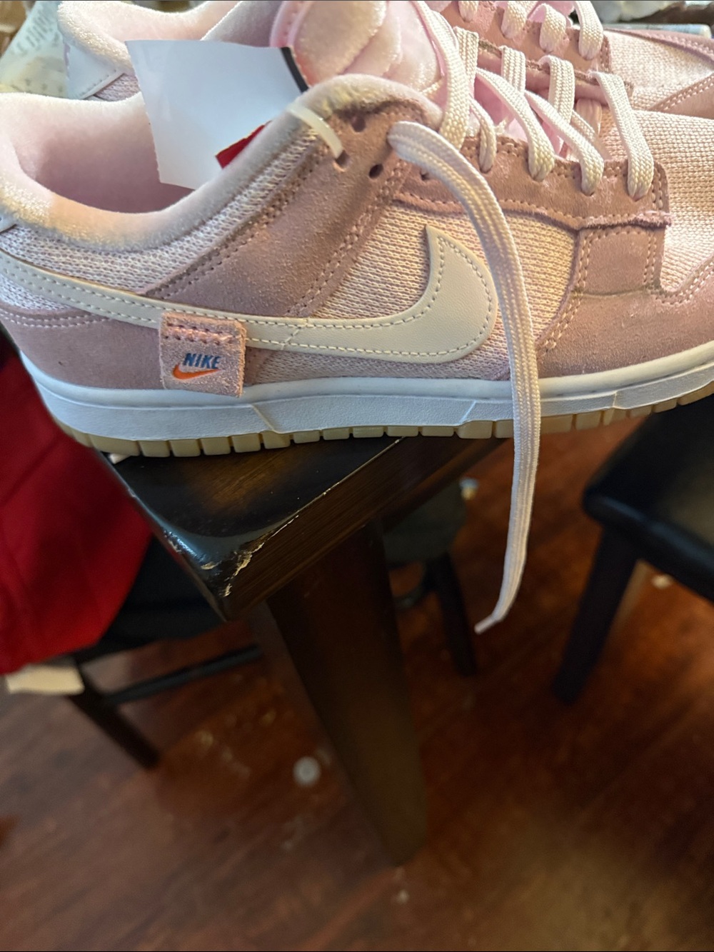 Nike Pink Suede & Canvas Low-Top Sneaker with Cream Swoosh